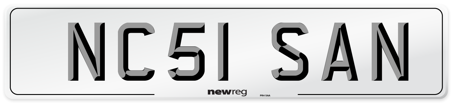 NC51 SAN Number Plate from New Reg